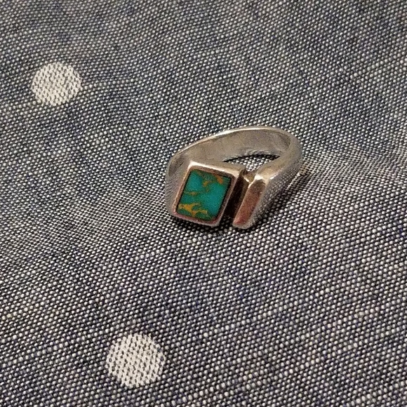 Vintage Jewelry - Vintage Modern Look Sterling and Turquoise Inlay R